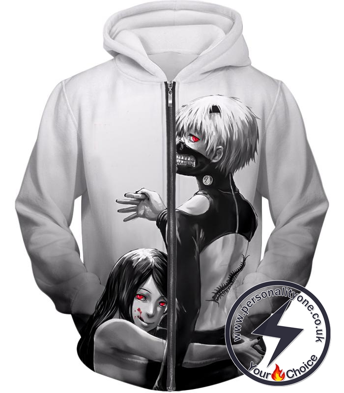 Tokyo Ghoul Tokyo Ghoul Black and White Cool Ken Kaneki Animation Zip Up Hoodie